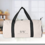 Classic Modern Blush Pink Charcoal Grey Monogram  Duffle Bag<br><div class="desc">This stylish,  modern personalized duffel bag features a classic serif monogram and sans serif name in charcoal grey on a blush pink background.</div>