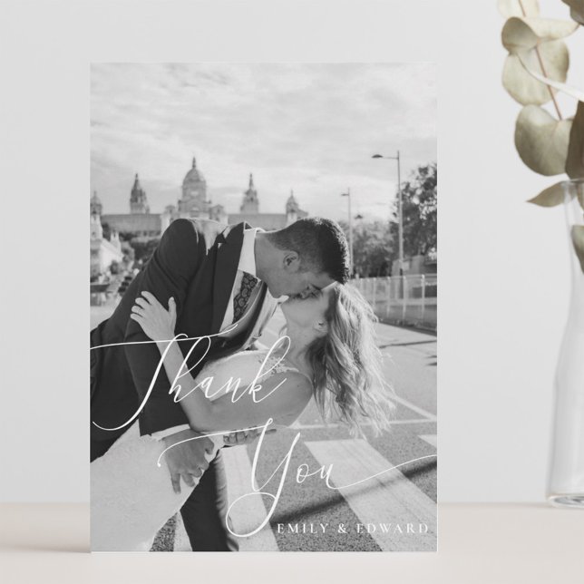 Classic Modern Bold Calligraphy Photo Wedding Thank You Card (Creator Uploaded)