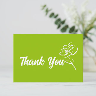 Classic Modern Bright Citrus Green Floral Sketch  Thank You Card