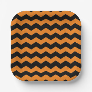 Classic Modern Chevron Black and Orange Stripes Paper Plate
