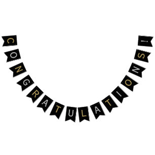 Classic Modern Congratulations Black Silver & Gold Bunting Flags