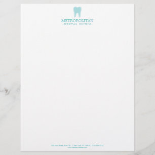 Classic Modern Dentist Tooth Logo Aqua Blue Letterhead