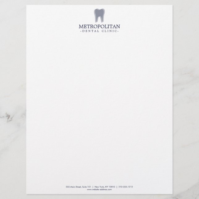 Classic Modern Dentist Tooth Logo Navy Blue Letterhead (Front)