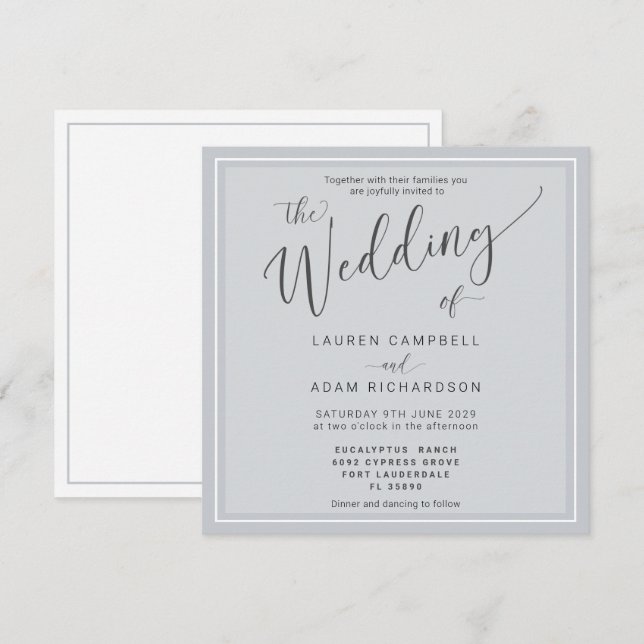 Classic Modern Dusty Blue Cool Script Wedding  (Front/Back)