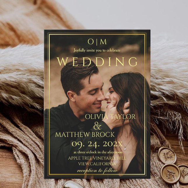 Classic modern elegant gold photo Wedding  Invitation (Creator Uploaded)