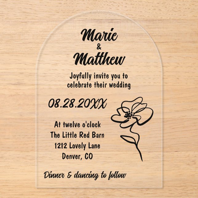 Classic & Modern Floral Wedding Acrylic Invitation (Front)