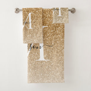 Classic Modern Gold Glitter Monogram Girly Script Bath Towel Set