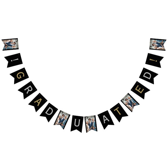 Classic Modern Graduated Photo Silver, Gold, Black Bunting Flags (All)