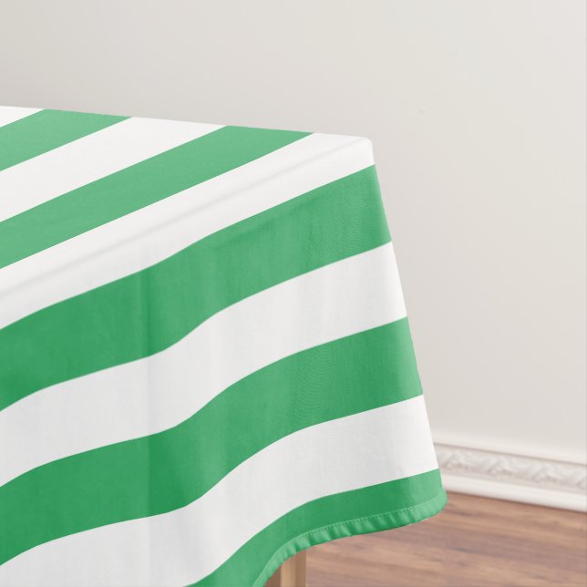 Classic Modern Green and White Stripes Tablecloth (In Situ)