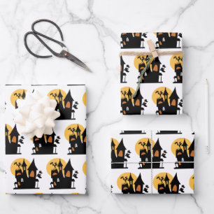 Classic Modern Haunted House on White Wrapping Paper Sheet