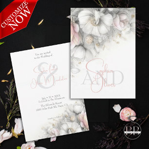 Classic Modern Ivory and Blush Floral  Invitation