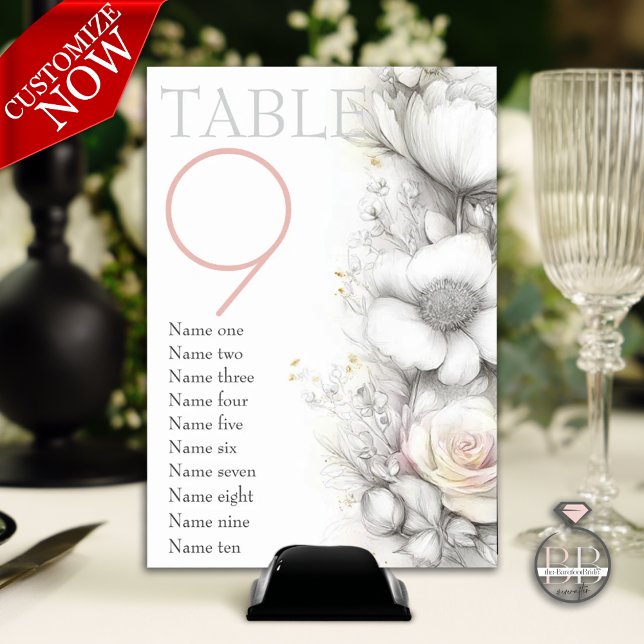 Classic Modern Ivory and Blush Floral  Table Number (Creator Uploaded)