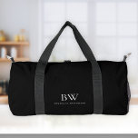 Classic Modern Minimal Black White Monogram  Duffle Bag<br><div class="desc">This stylish,  modern personalized duffel bag features a classic serif monogram and sans serif name in white on a black background.</div>