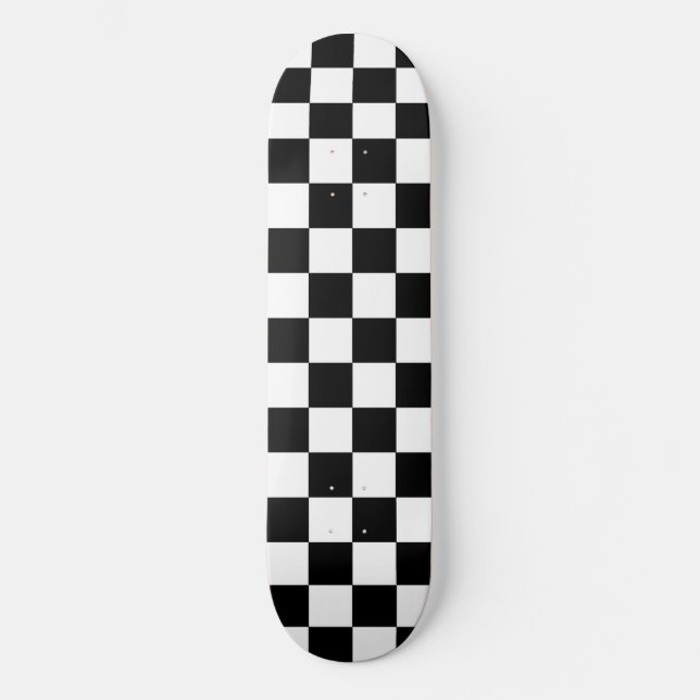 Classic Modern Minimal Chequered Black and White Skateboard (Front)