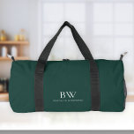 Classic Modern Minimal Dark Green White Monogram  Duffle Bag<br><div class="desc">This stylish,  modern personalized duffel bag features a classic serif monogram and sans serif name in white on a dark green background.</div>