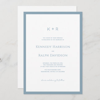 Classic Modern Monogram Slate Blue Border Invitation