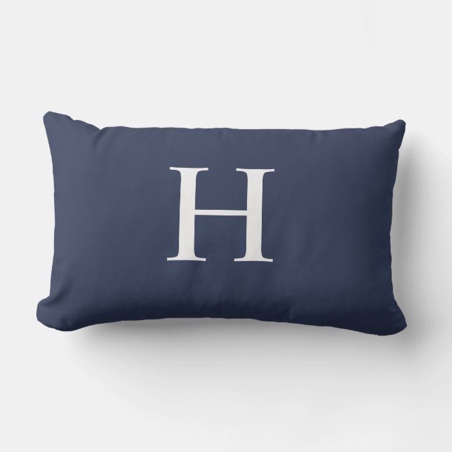 Classic Modern Navy Blue Monogram Lumbar Pillow (Front)
