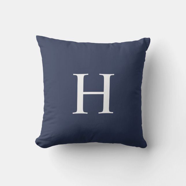 Classic Modern Navy Blue Monogram Outdoor Pillow (Front)