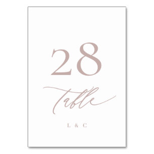 Classic Modern Pink Taupe Calligraphy Wedding Table Number