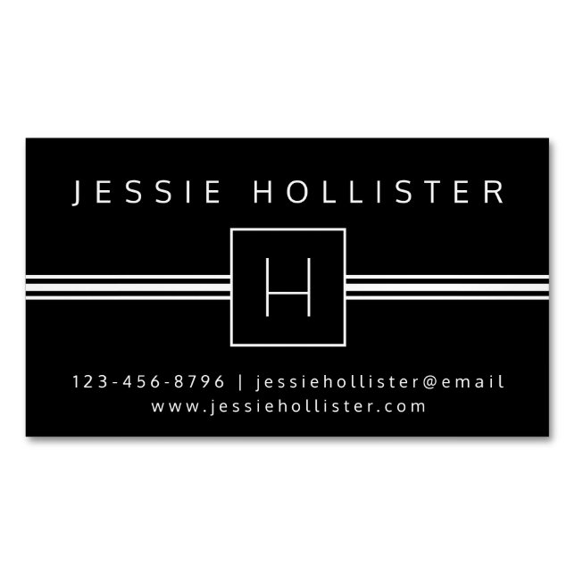 Classic Modern Professional Monogram Black & White Magnetic Business Card (Front)