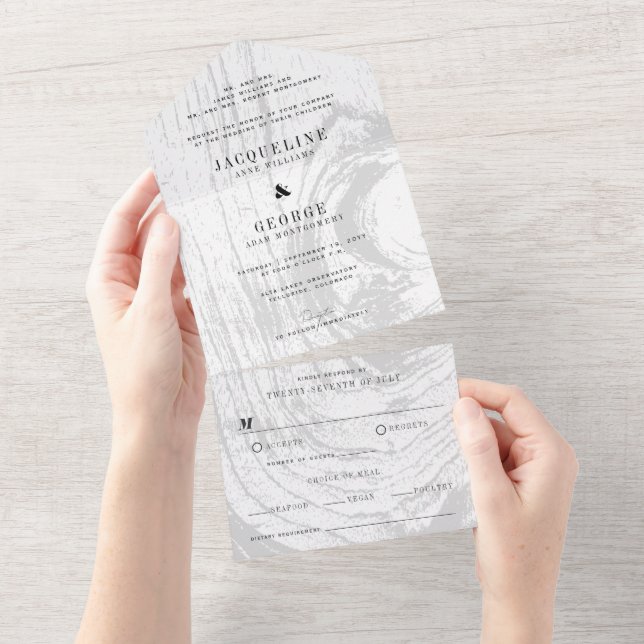 Classic Modern Rustic Woodgrain Winter Wedding All In One Invitation (Tearaway)