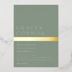 Classic Modern Sage Green Gold Stripe Wedding