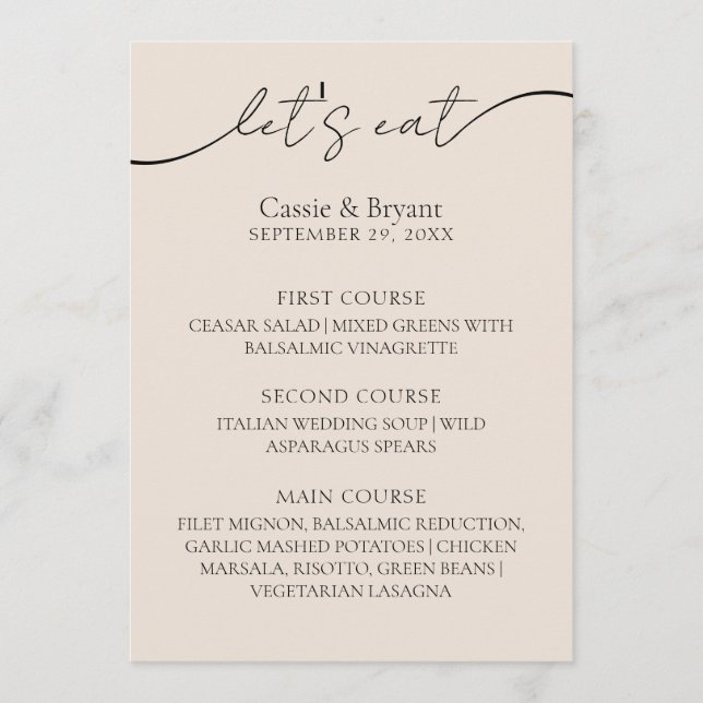 Classic Modern Script Elegant Wedding Menu (Front)