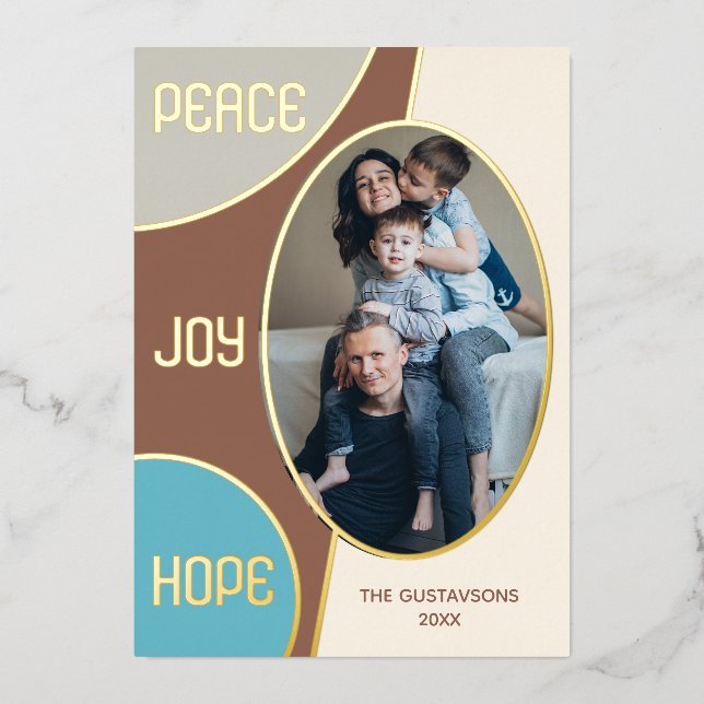 Classic Modern Seasons Greetings Gold Foil Holiday Card (Front)