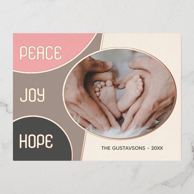 Classic Modern Seasons Greetings Rose Gold Foil Holiday Postcard (Front)