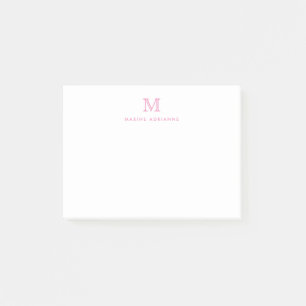 Classic Modern Simple Clean Pink Monogram Initial Post-it Notes