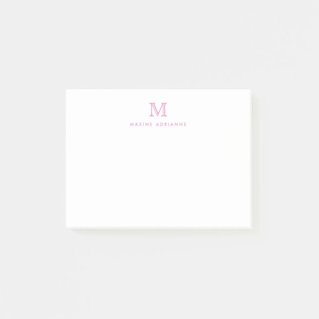 Classic Modern Simple Clean Pink Monogram Initial Post-it Notes (Front)