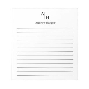 Classic Modern Simple Monogram Initial Lined Notepad