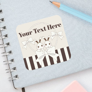 Classic Modern Stripe Cute Cartoon Twin Bunny Kids Square Sticker