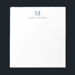 Classic Modern Stylish Navy Blue Monogram Initial Notepad<br><div class="desc">The design features a personalized monogram initial and name in a simple and modern typographic font.</div>