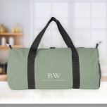 Classic Modern Stylish Sage Green White Monogram  Duffle Bag<br><div class="desc">This stylish,  modern personalized duffel bag features a classic serif monogram and sans serif name in white on a sage green background.</div>