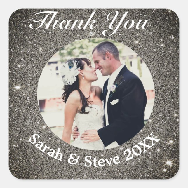 Classic Modern Wedding Photo Thank You Sticker (Front)