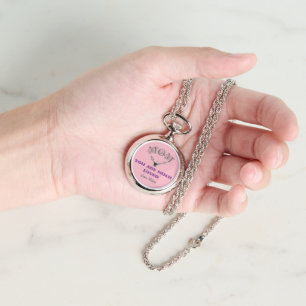 Classic Mom Gift Script Chic Pink Necklace Watch