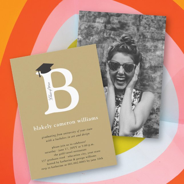 Classic Monogram Alphabet B Photo Graduation Party Invitation (Creator Uploaded)