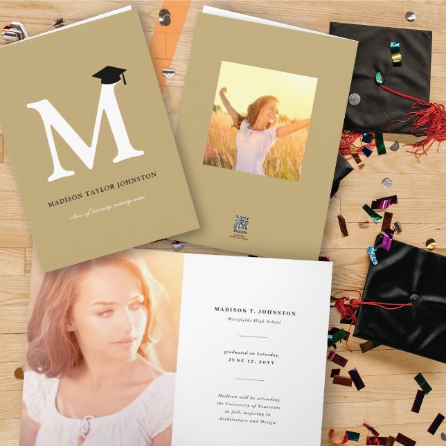 Classic Monogram Alphabet M Simple Photo Graduate Invitation (Creator Uploaded)