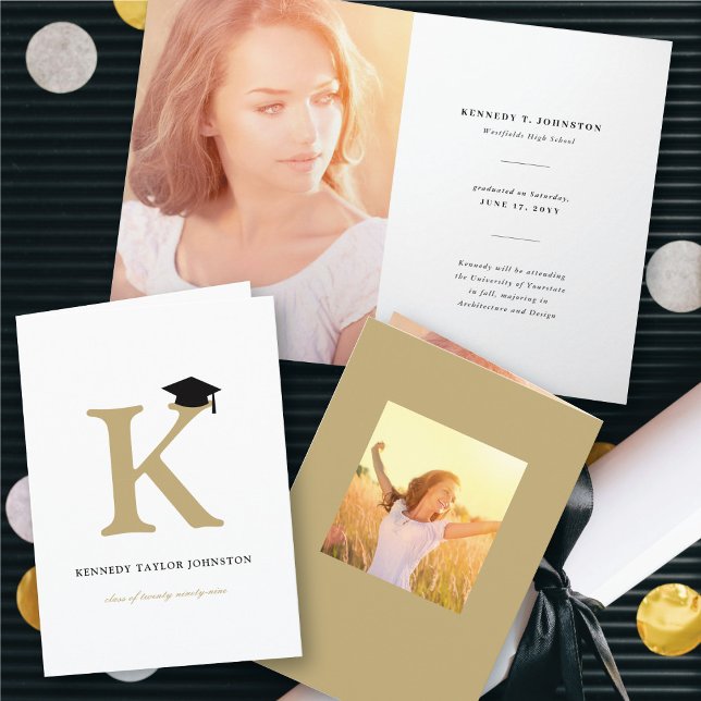 Classic Monogram Alphabet Simple Photo Graduation Announcement (Classic Monogram Alphabet Simple Photo Graduation Announcement Fold Card @ zazzle.com/color_therapy)