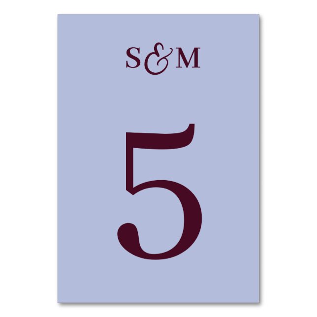 Classic Monogram Ampersand Periwinkle Wedding Table Number (Front)