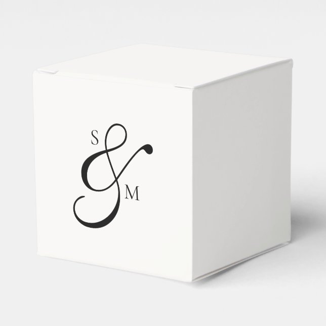Classic Monogram Ampersand White Wedding Favor Box (Front Side)