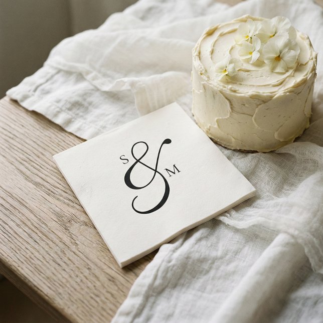 Classic Monogram Ampersand White Wedding Napkin (Creator Uploaded)
