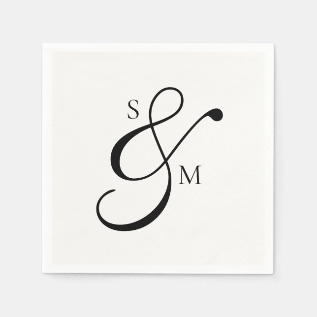 Classic Monogram Ampersand White Wedding Napkin (Front)