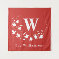 Classic Monogram and Name Red Floral Wreath Custom