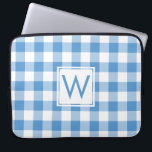 Classic Monogram Baby Blue Gingham Plaid Pattern Laptop Sleeve<br><div class="desc">Protect your laptop with a neoprene sleeve featuring light blue, white, and baby blue squares in a classic buffalo plaid with a custom monogram within a white square in the centre. Customize it with your initial in the sidebar. Other laptop sleeve sizes also available. To see the design Light Blue...</div>