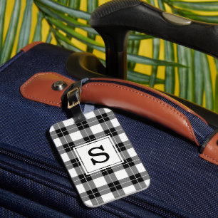 Classic Monogram Black and White Plaid Pattern Luggage Tag