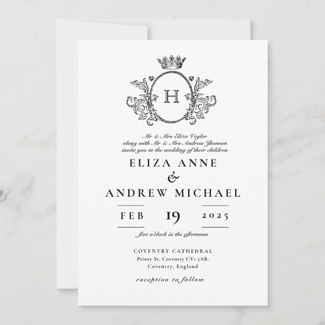 Classic Monogram Black and White Wedding  Invitation (Front)
