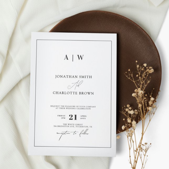 Classic Monogram Black and White Wedding Invitation (Creator Uploaded)