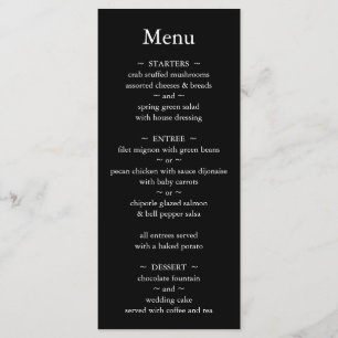Classic Monogram Black and White Wedding Menu
